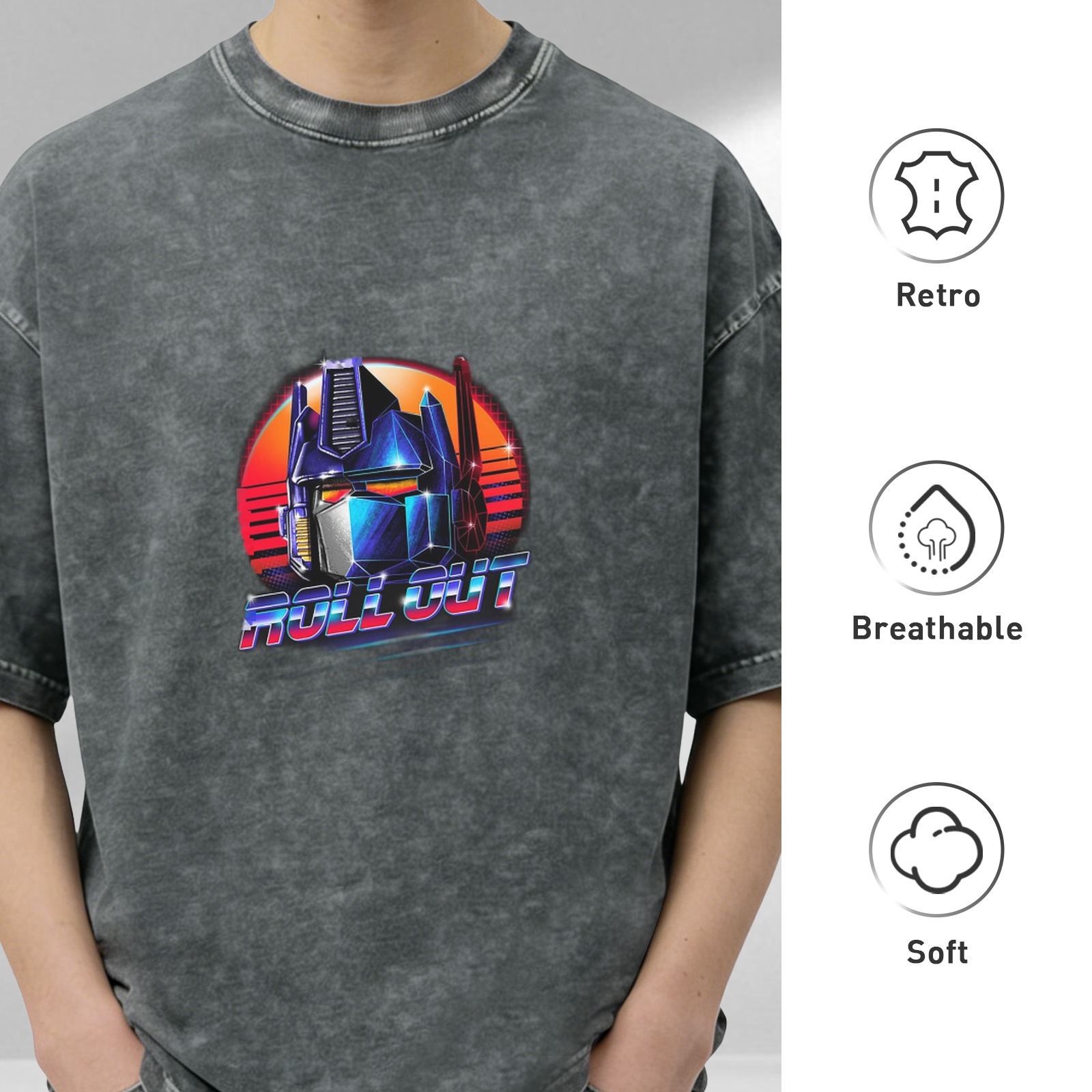 Retro 80s Transformers Optimus Prime 'Roll Out' Graphic Acid Wash T-Shirt