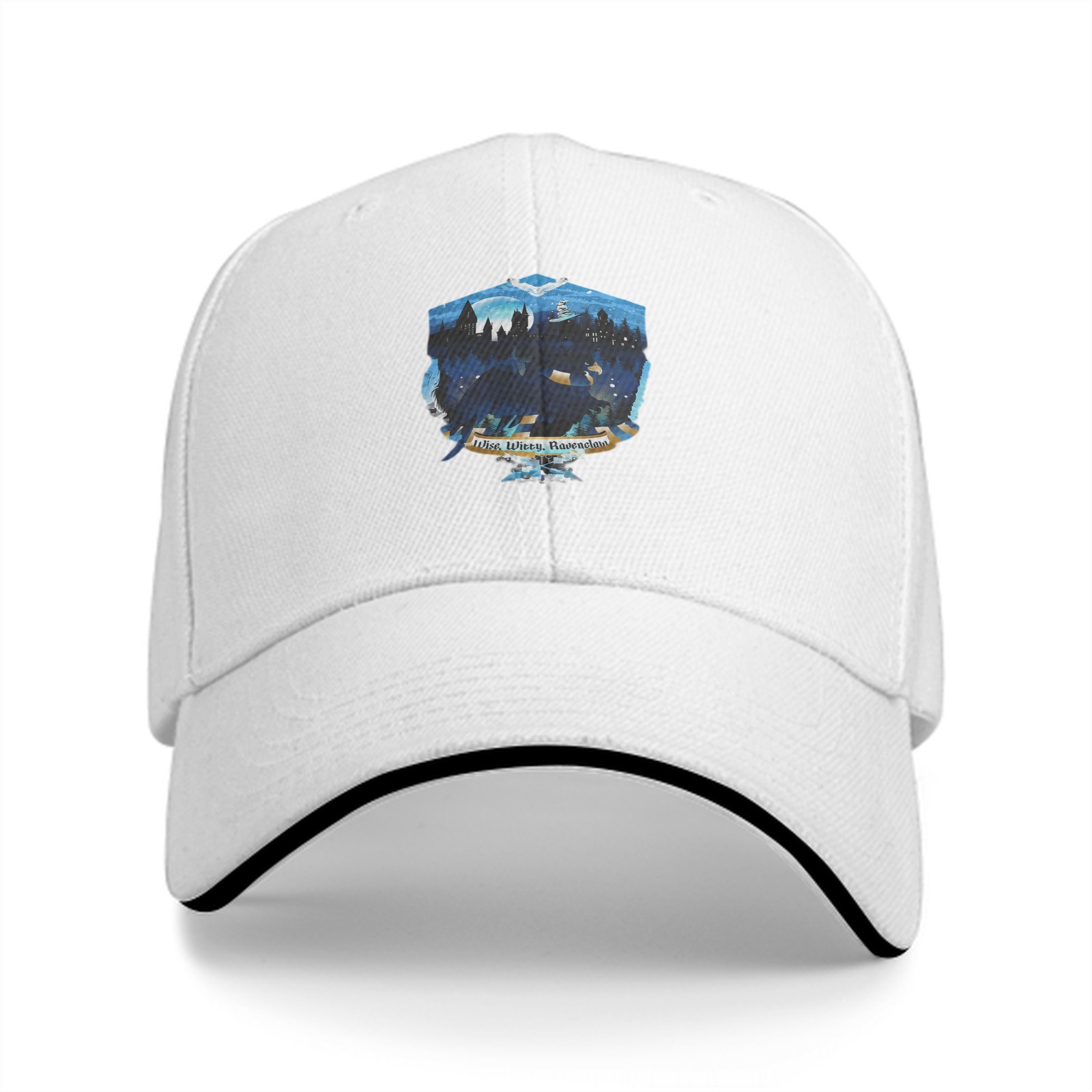 Black Baseball Cap With Night Castle Landscape Graphic Print