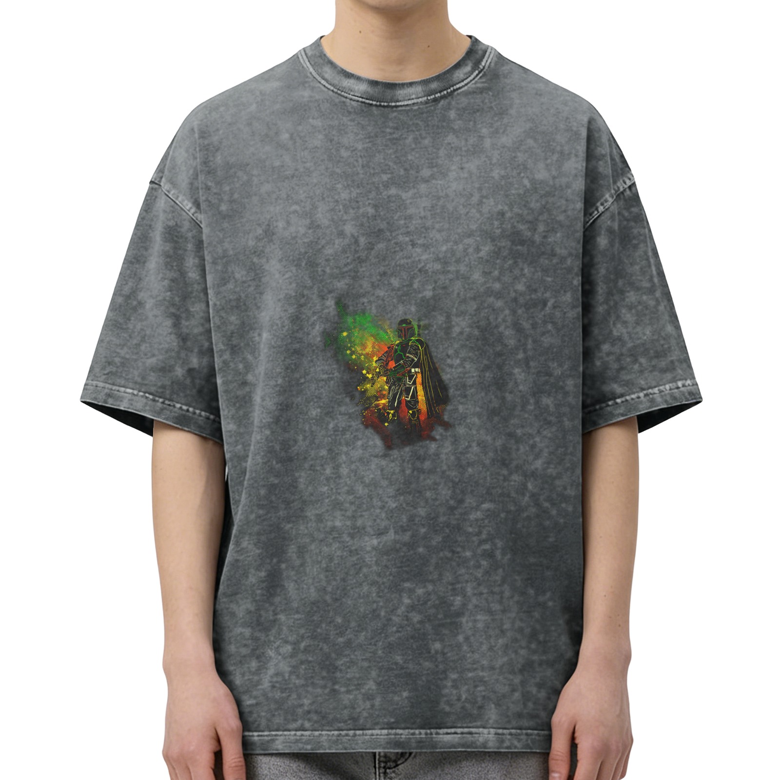Oversized Acid Wash T-Shirt With Colorful Graphic Print