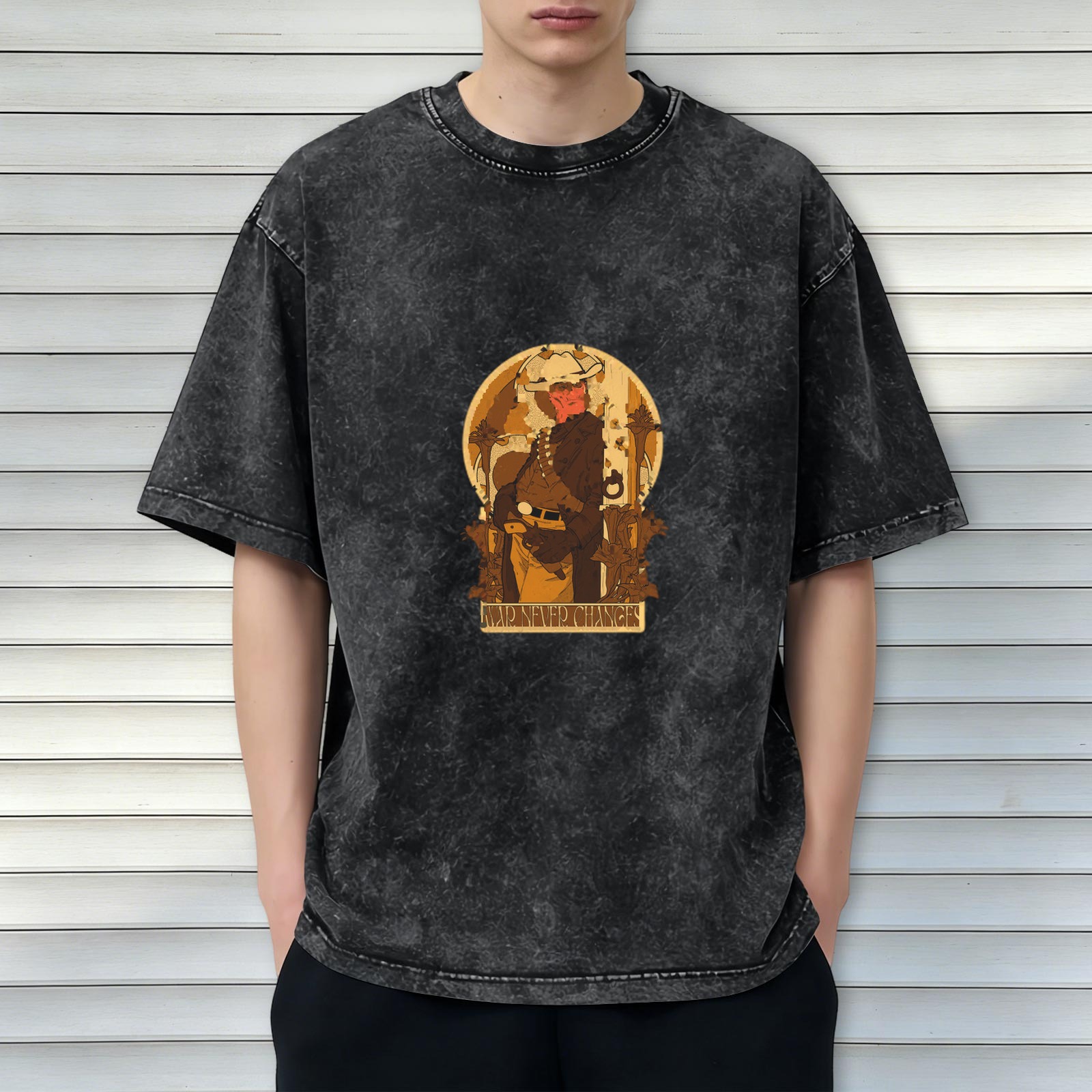 Oversized Stonewashed T-Shirt With Vintage Cowboy Graphic Print