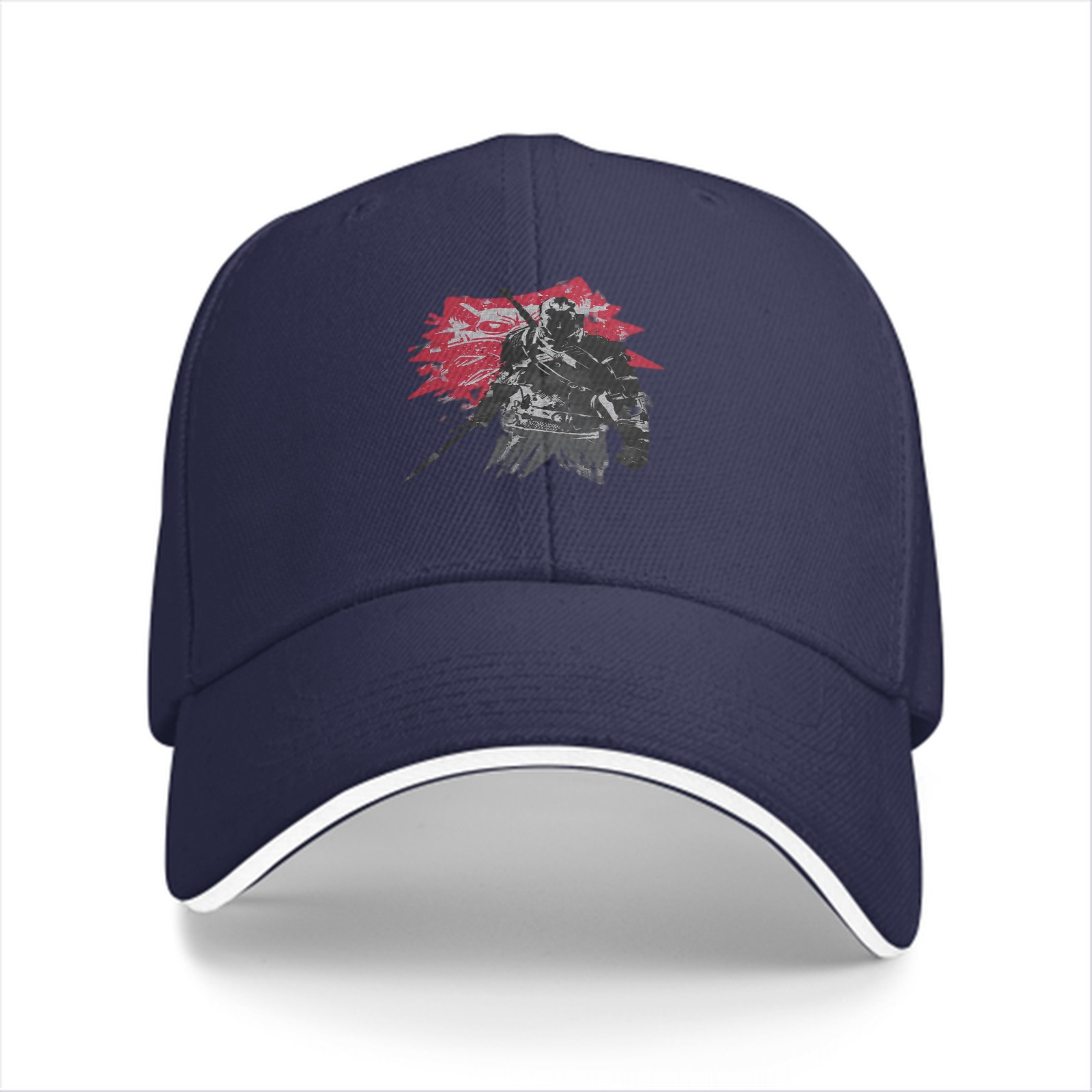Black Baseball Cap With Samurai Warrior Graphic Print