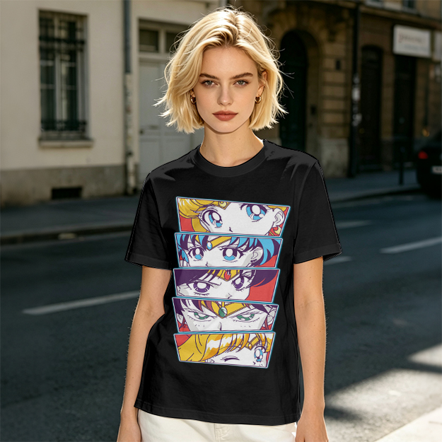 Olive Anime Sailor Moon Character Eyes Graphic T-Shirt