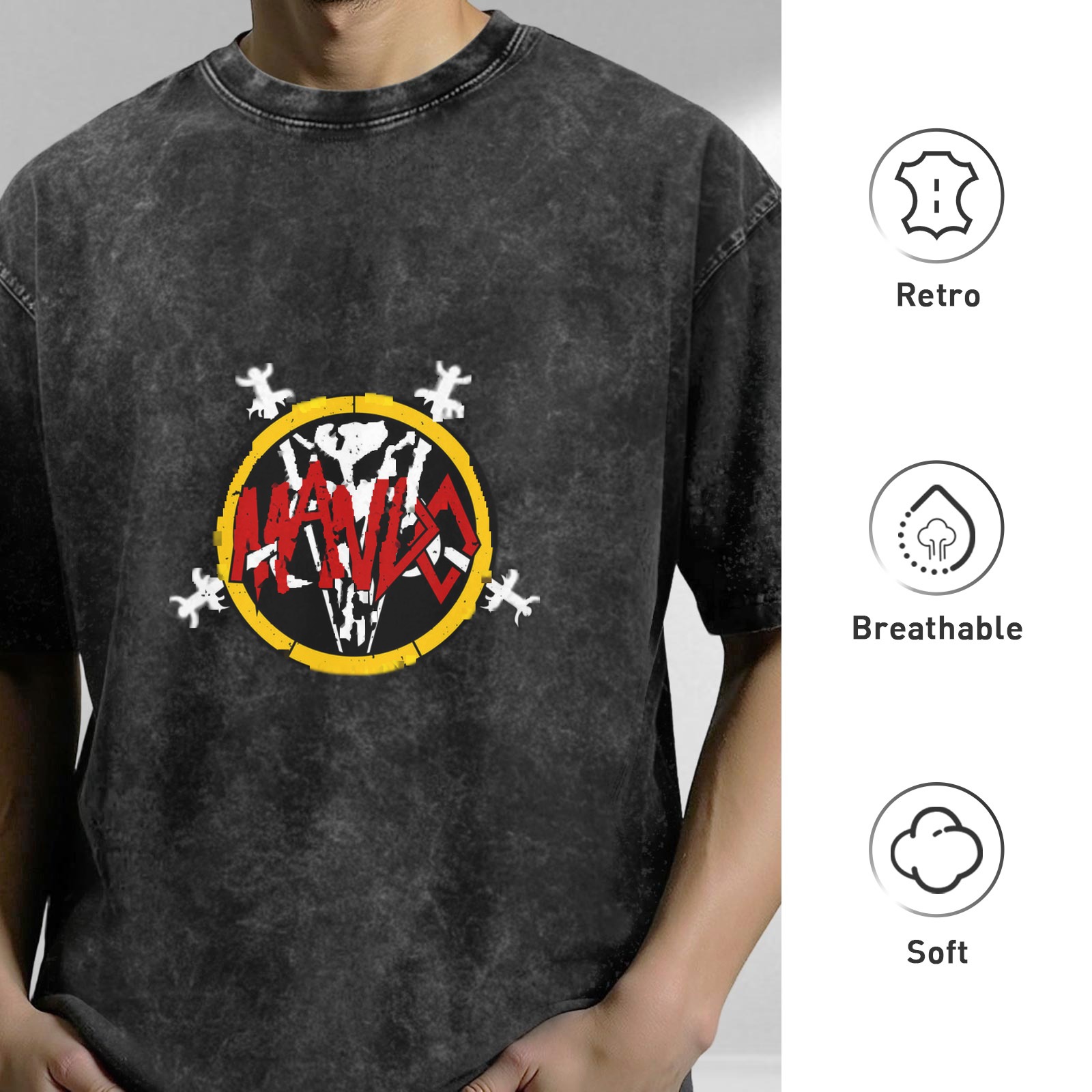 Washed Black Graphic T-Shirt With Skull And Red Text Design