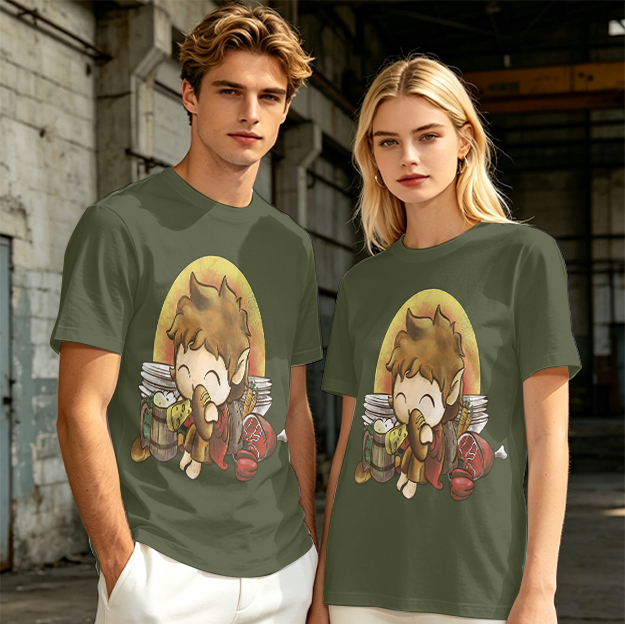 Chibi Hobbit Eating Bread Surrounded by Food T-Shirt
