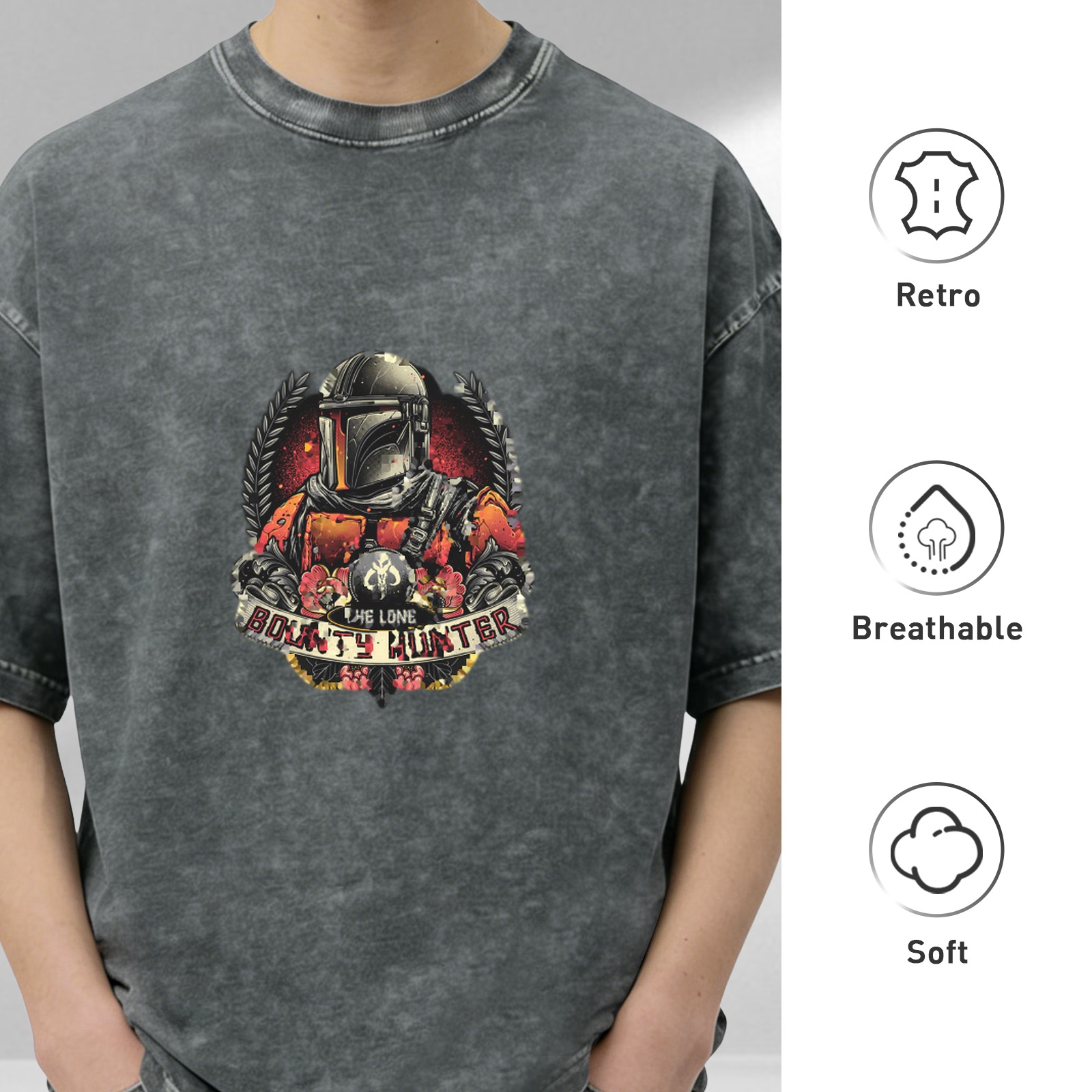 Washed Black T-Shirt with Lone Bounty Hunter Graphic