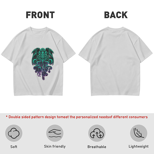 Olive Green T-Shirt With Cthulhu Octopus Dragon Graphic