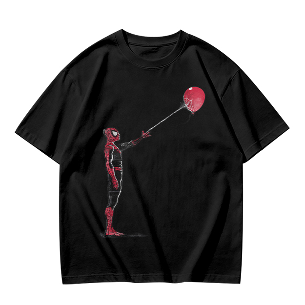 Olive T-shirt with Spider-Man Holding Red Balloon Graphic