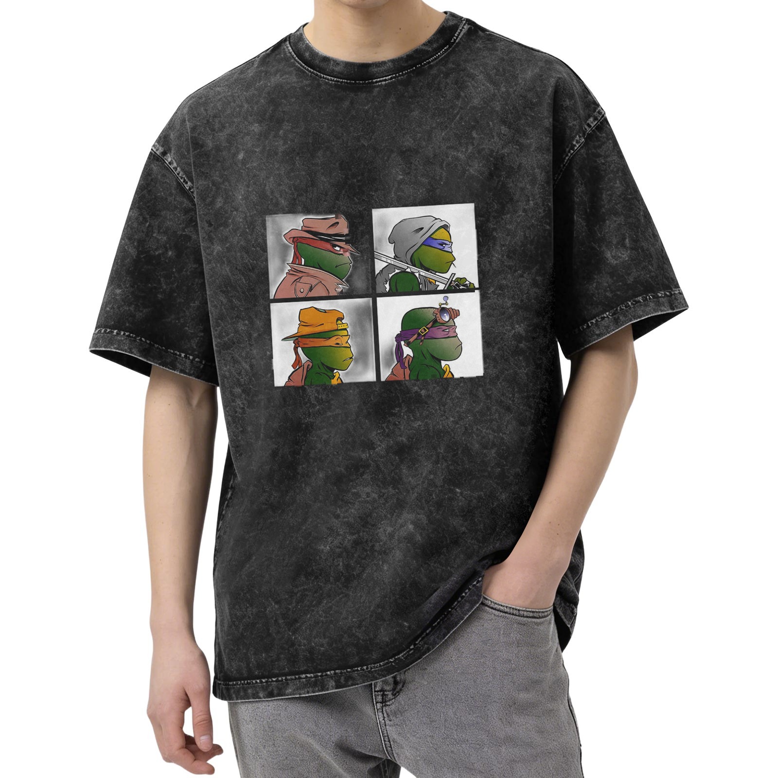 Teenage Mutant Ninja Turtles Graphic Print Acid Wash Oversized T-Shirt