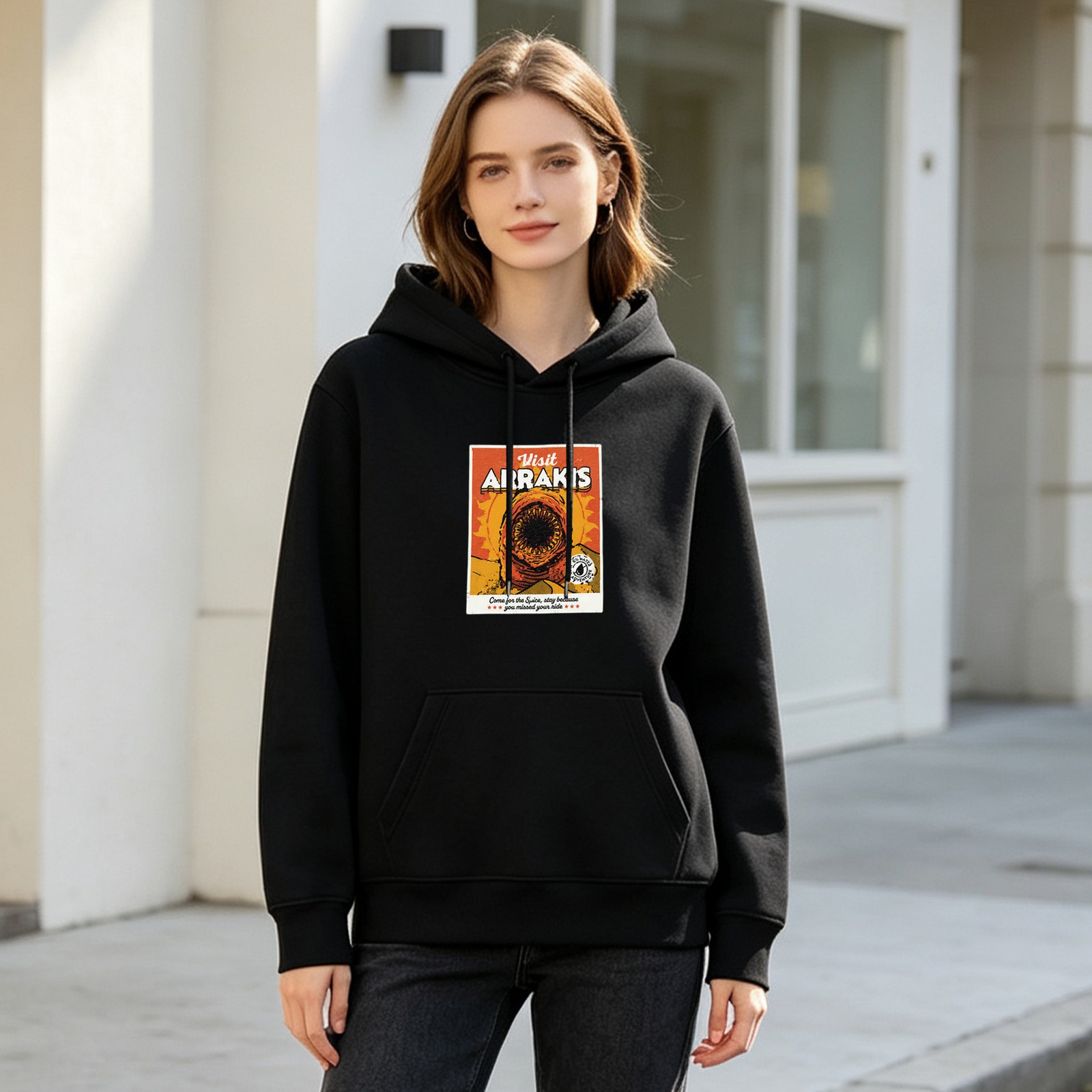 Visit Arrakis Sandworm Graphic Black Hoodie