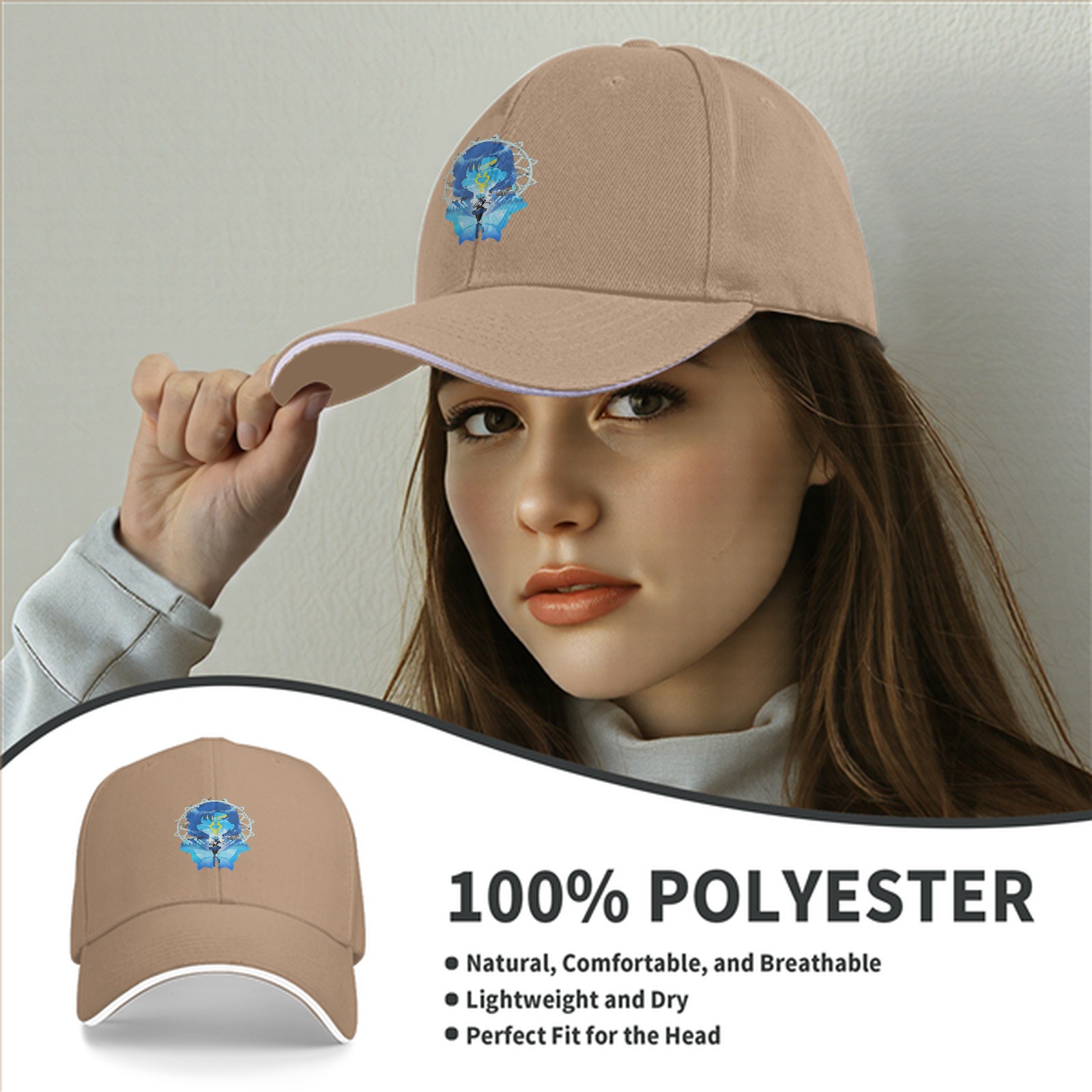 Black Baseball Cap With Blue Anime Character Art Print