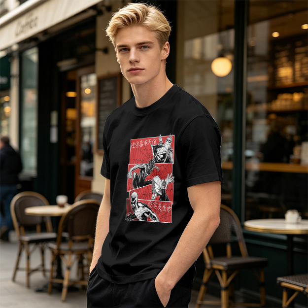 Olive T-shirt with Spider-Verse Style Comic Panels Print