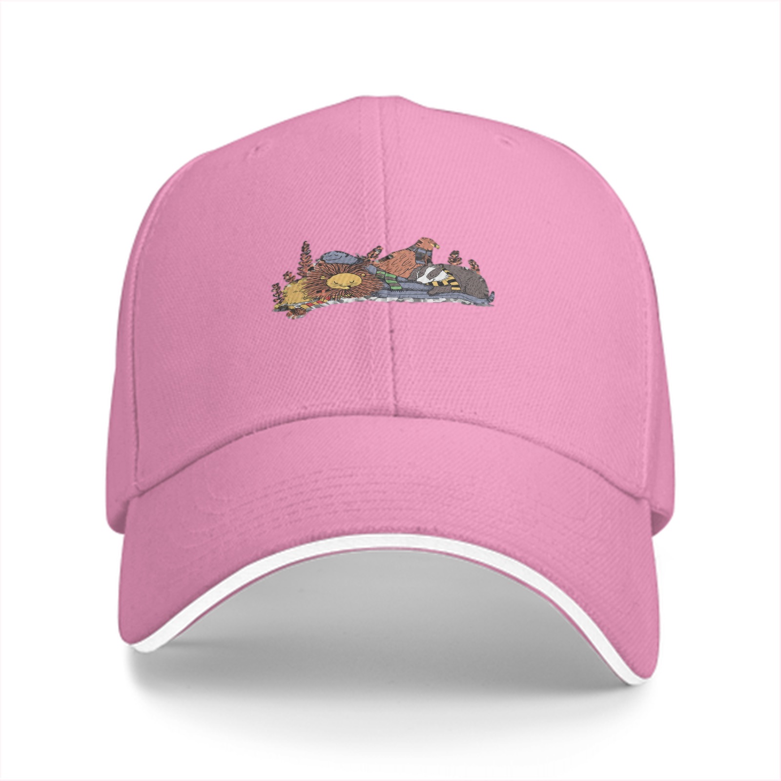 Black baseball cap with sleeping house mascots graphic