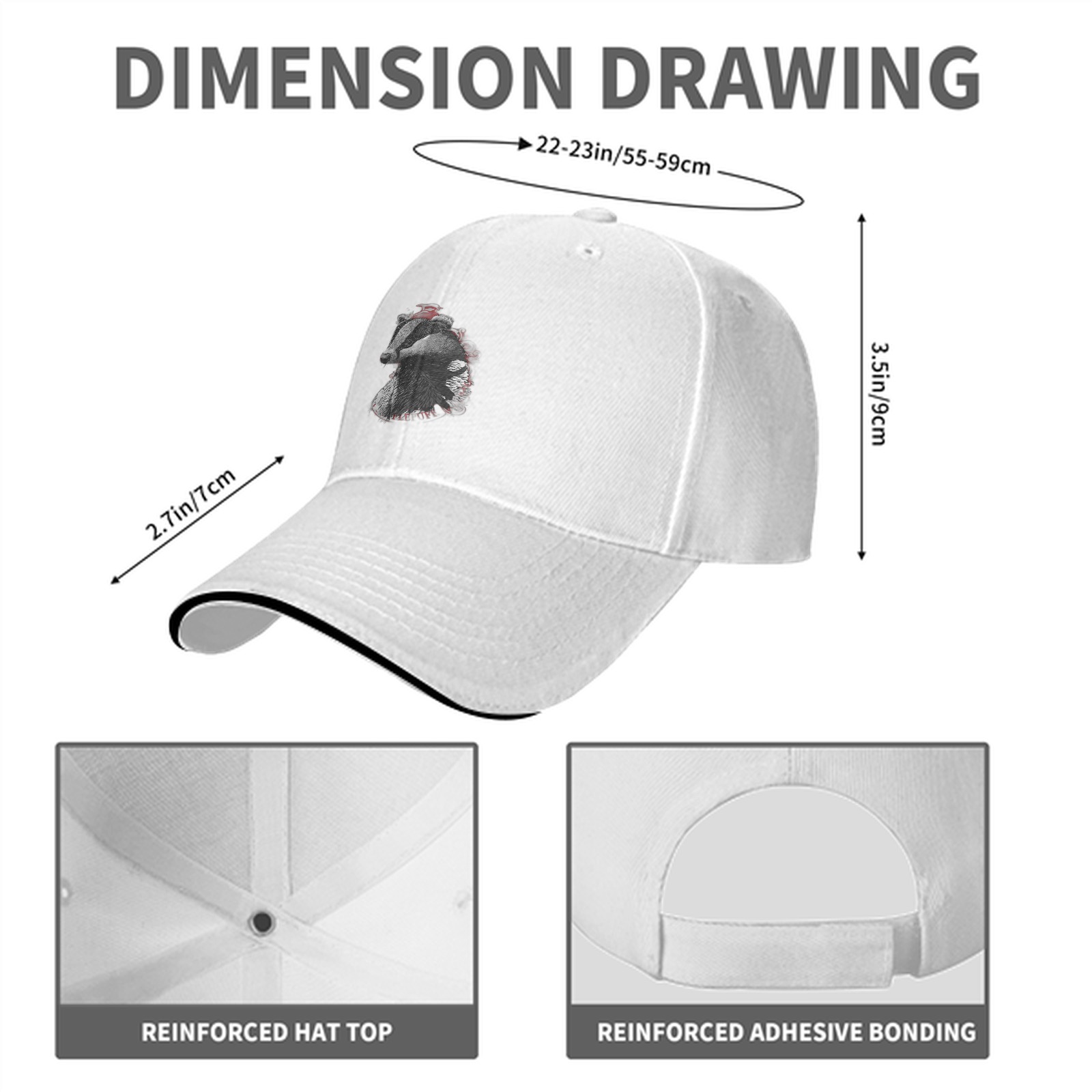 Black Baseball Cap With Detailed Badger Head Graphic Design
