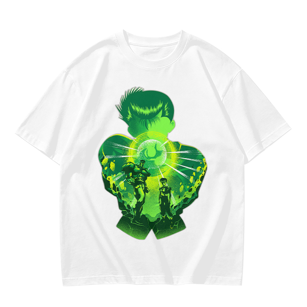 Anime Character Silhouette Glowing Green Graphic T-Shirt