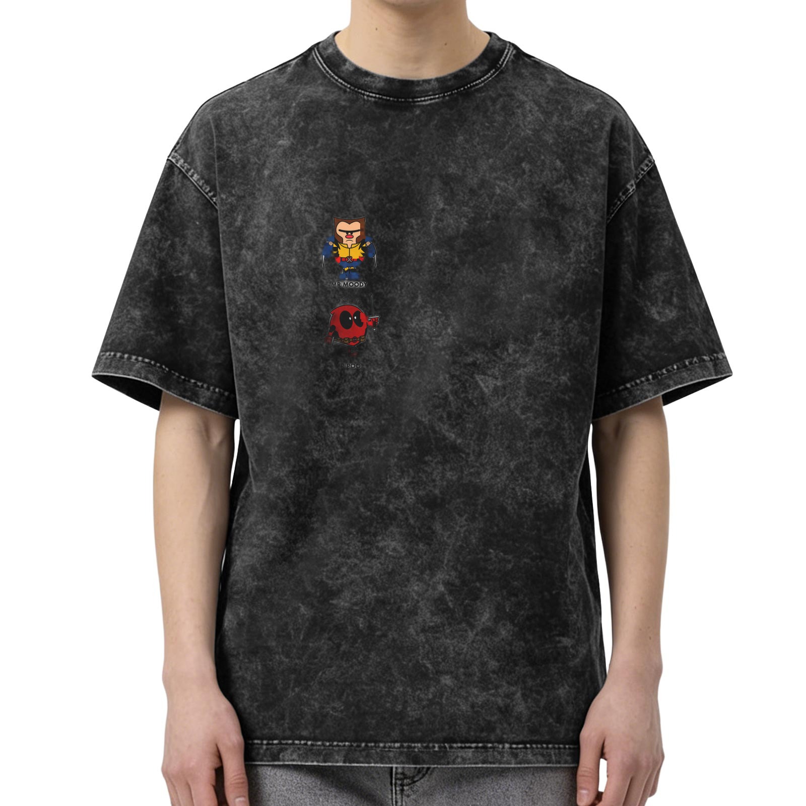 Wolverine Deadpool Graphic Acid Wash Black T-Shirt