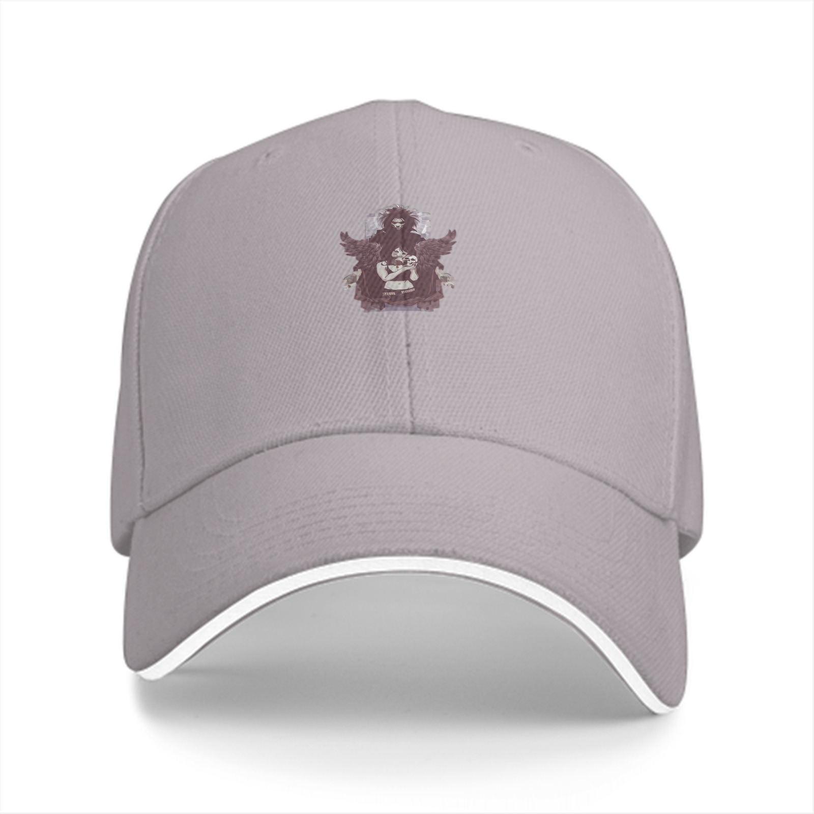 Black Baseball Cap With Dark Winged Character Graphic Print