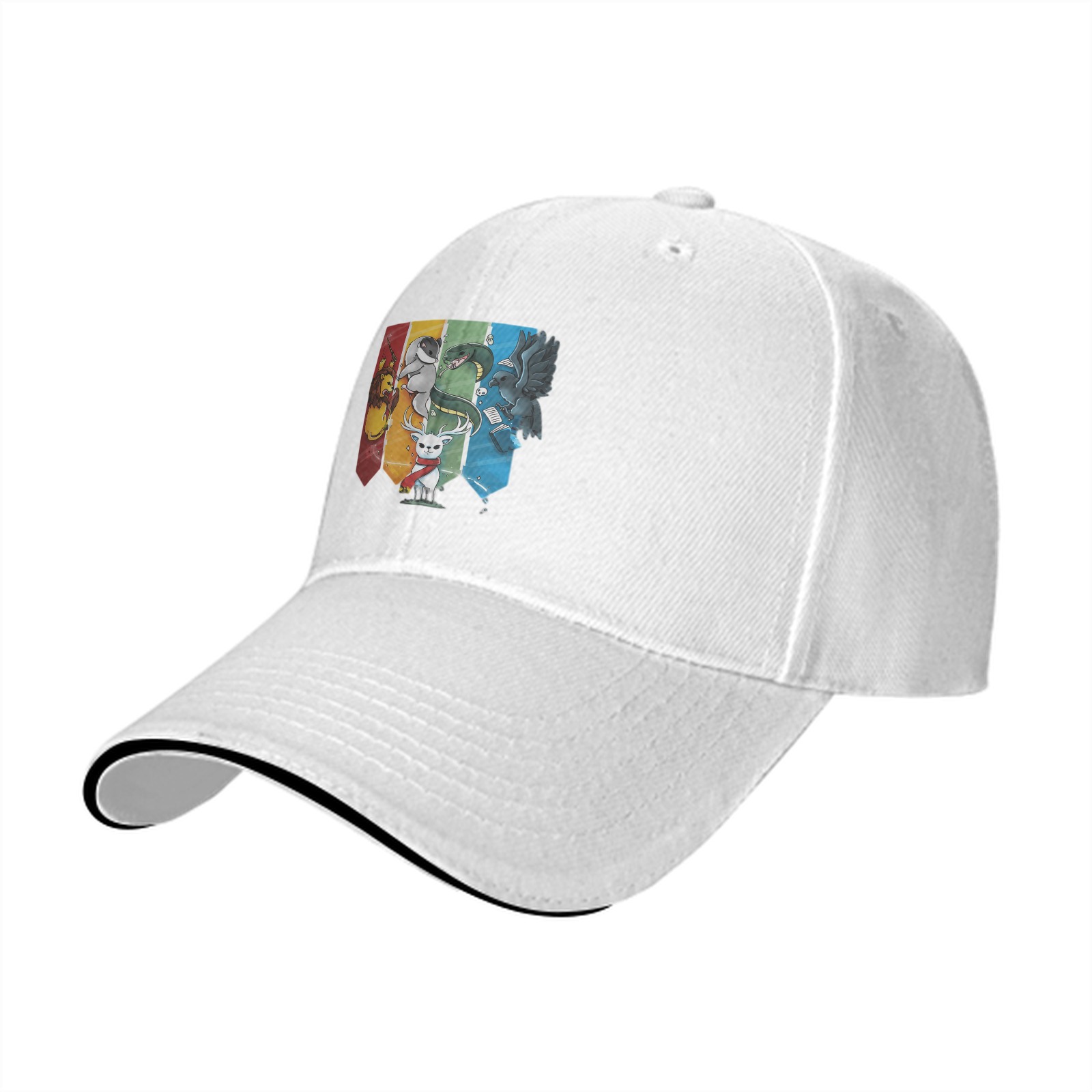Black baseball cap with Harry Potter house mascots graphic