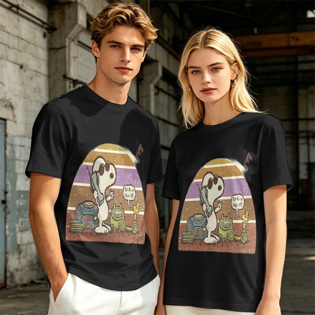 Olive T-Shirt with Snoopy Retro Phone Call Graphic
