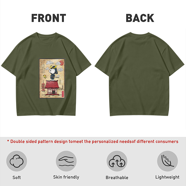 Olive T-Shirt with Samurai Snoopy Japanese Art Print