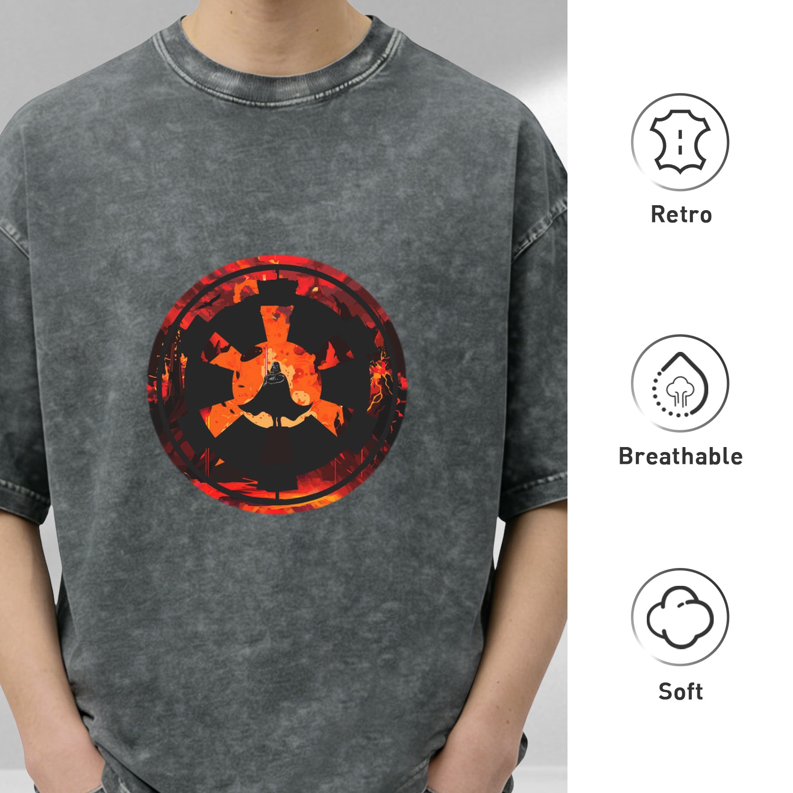Star Wars Imperial Logo Darth Vader Silhouette Acid Wash T-Shirt