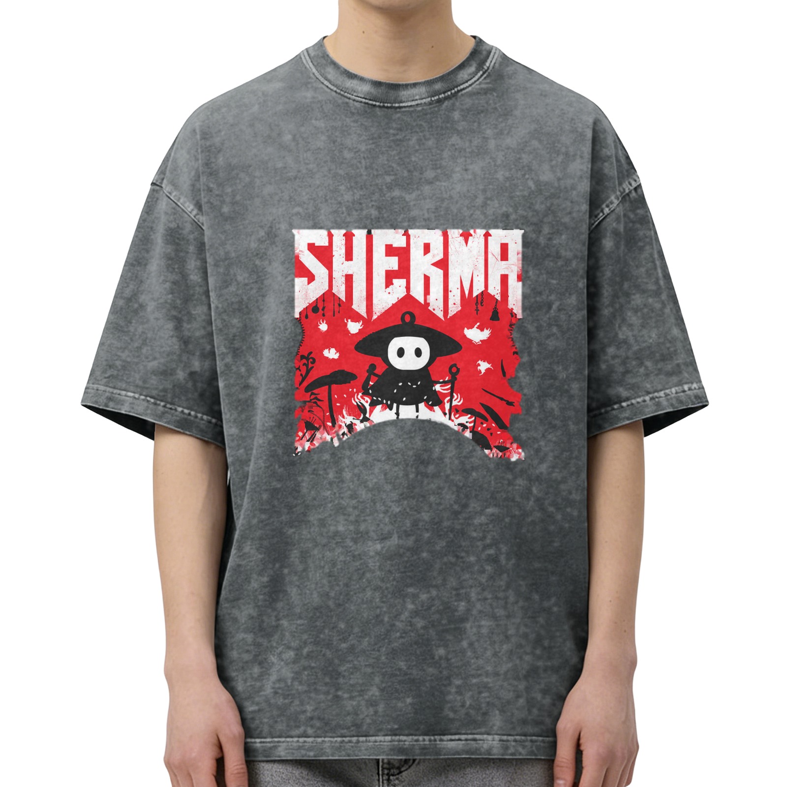 Oversized Acid Wash T-Shirt With Sherma Graphic Print