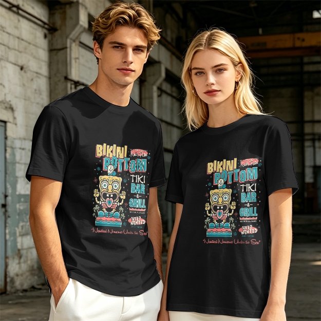 Olive T-Shirt with Bikini Bottom Tiki Bar Spongebob Graphic
