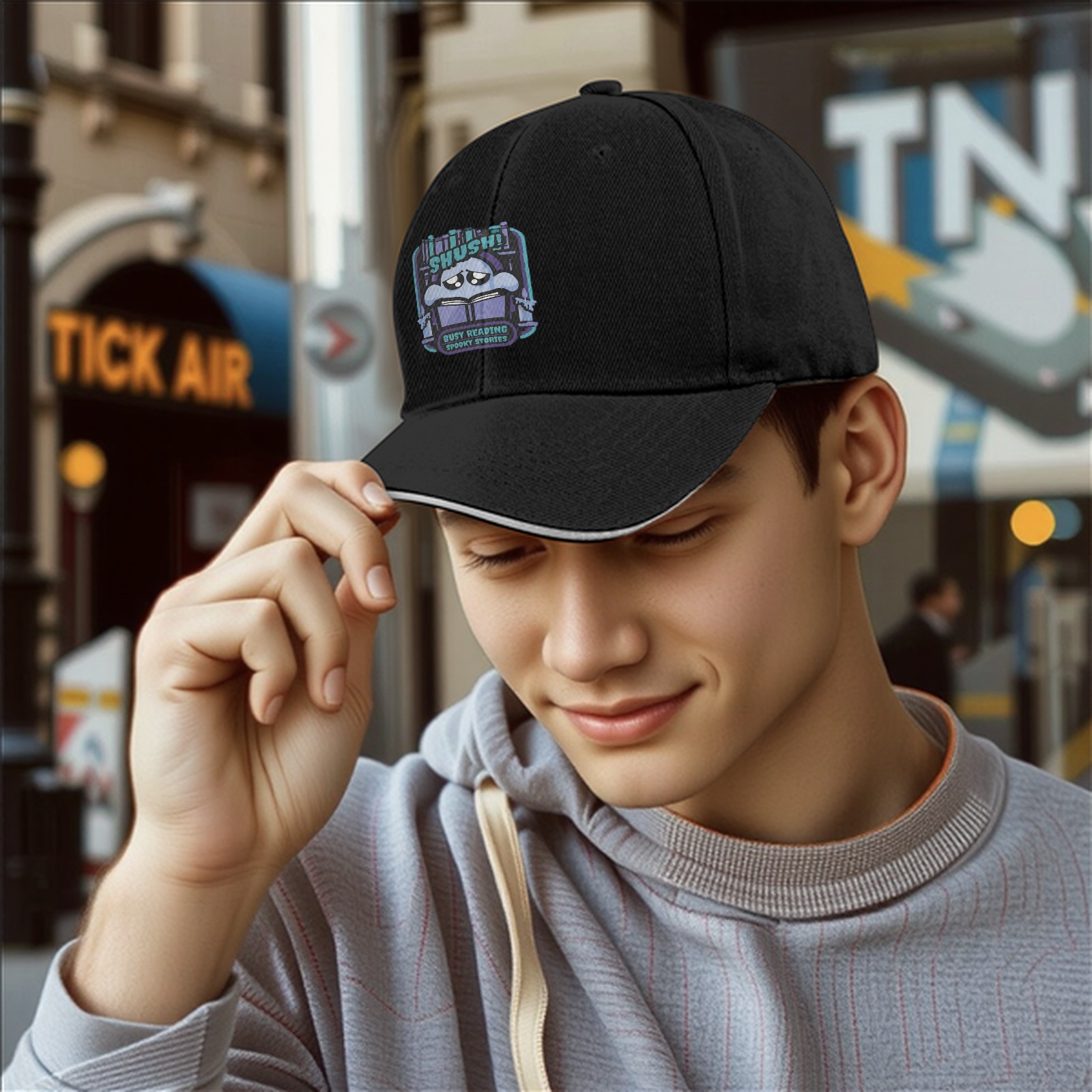 Shush Busy Reading Spooky Stories Graphic Baseball Cap