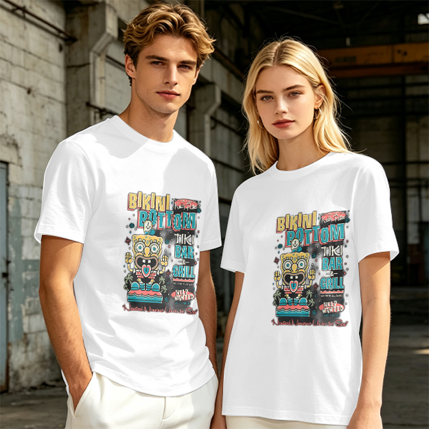Olive T-Shirt with Bikini Bottom Tiki Bar Spongebob Graphic