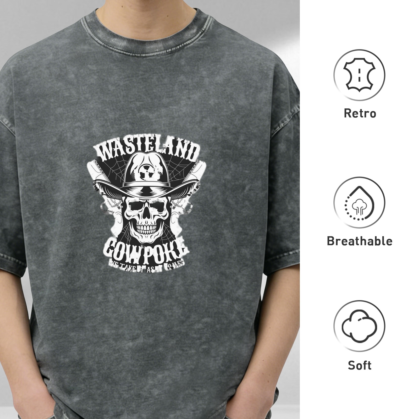 Wasteland Cowpoke Skull Graphic Acid Wash T-Shirt
