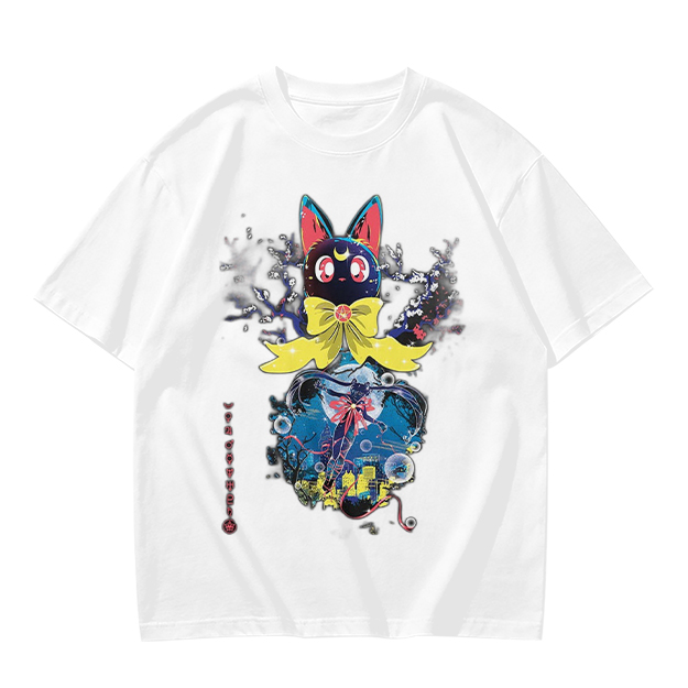 Olive T-Shirt with Black Cat Anime Art Print