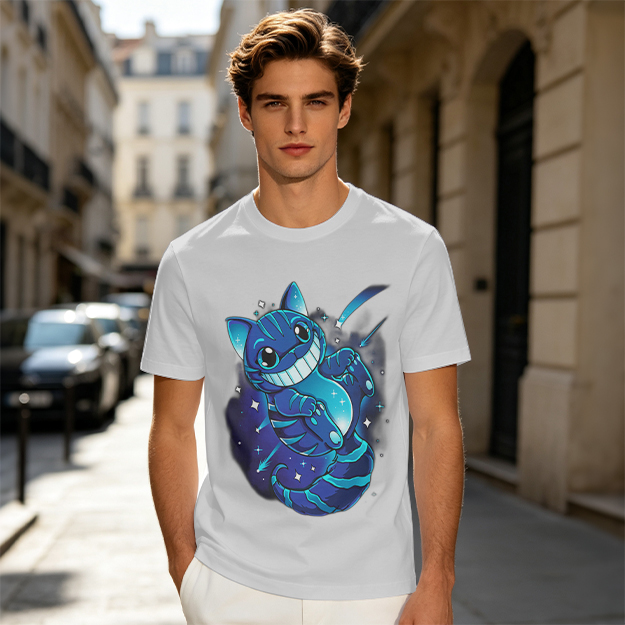 Olive T-shirt with Galaxy Cheshire Cat Graphic Print