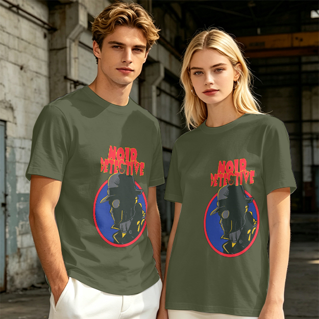 Noir Detective Graphic Olive T-Shirt for Casual Wear