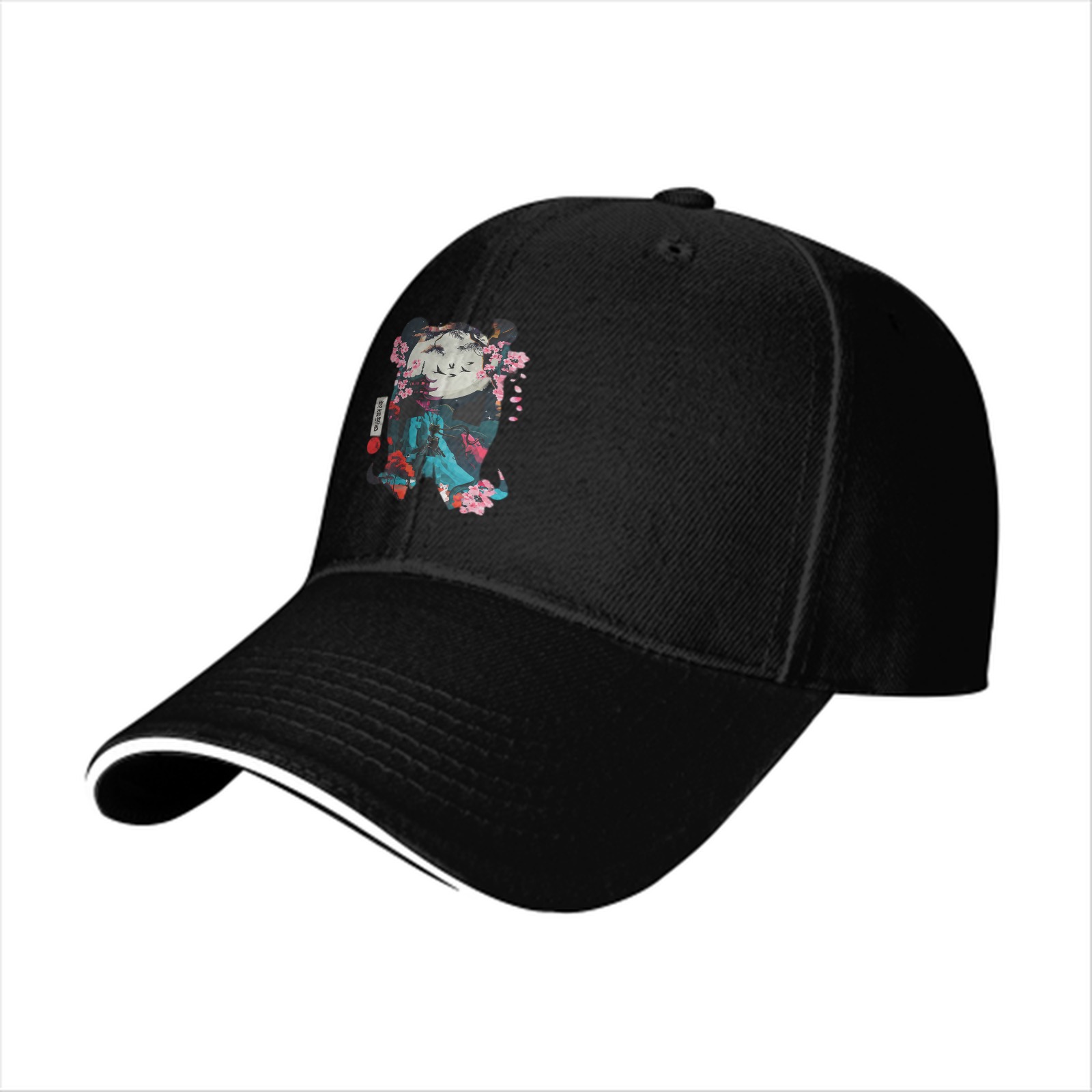 Black Baseball Cap With Cherry Blossom Panda Art Print