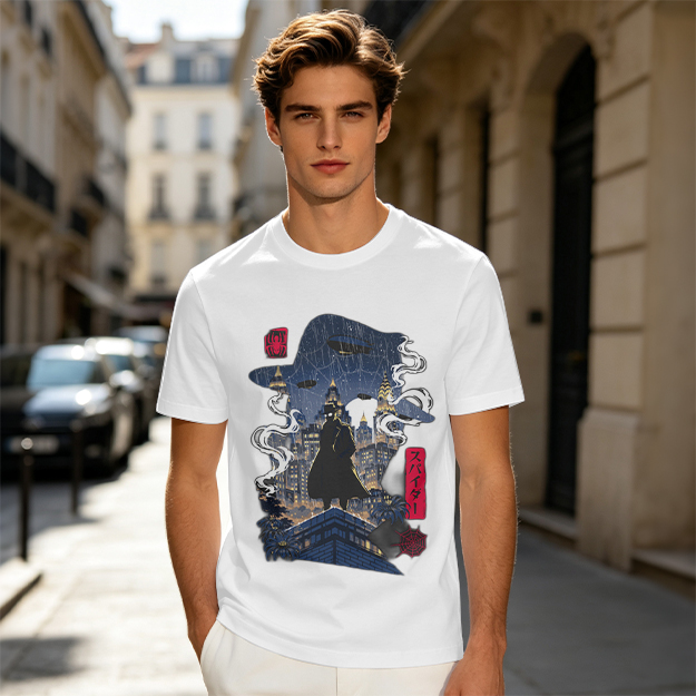 Olive T-Shirt with Night City Rooftop Spy Silhouette Art