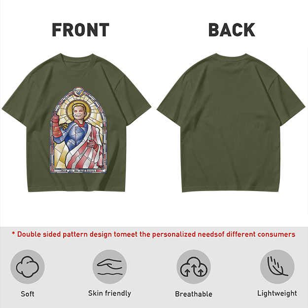 Olive T-Shirt With Homelander Stained Glass Style Print