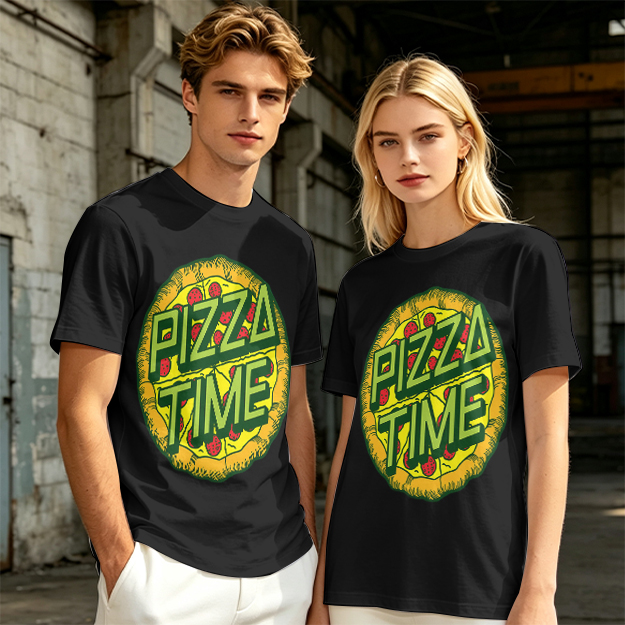 Olive Green Pizza Time Graphic T-Shirt