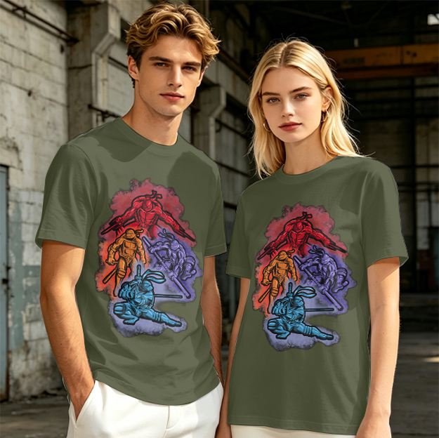 Olive T-shirt with Mutant Ninja Turtles Graphic Print
