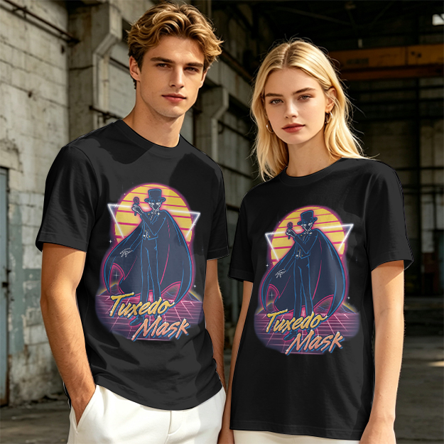 Tuxedo Mask Retro Neon Graphic Olive T-Shirt