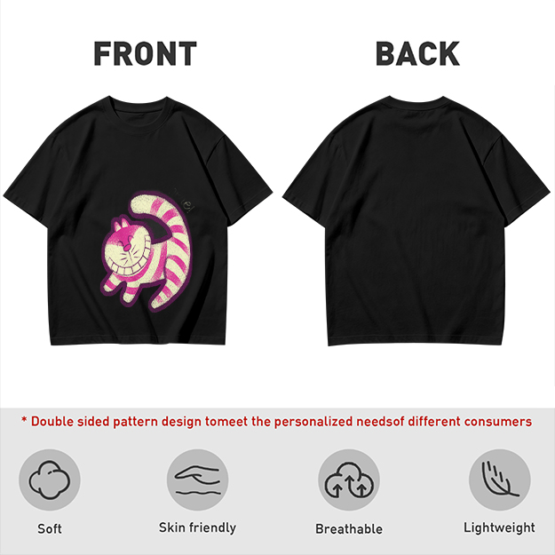 Olive T-Shirt with Cheshire Cat Graphic Print
