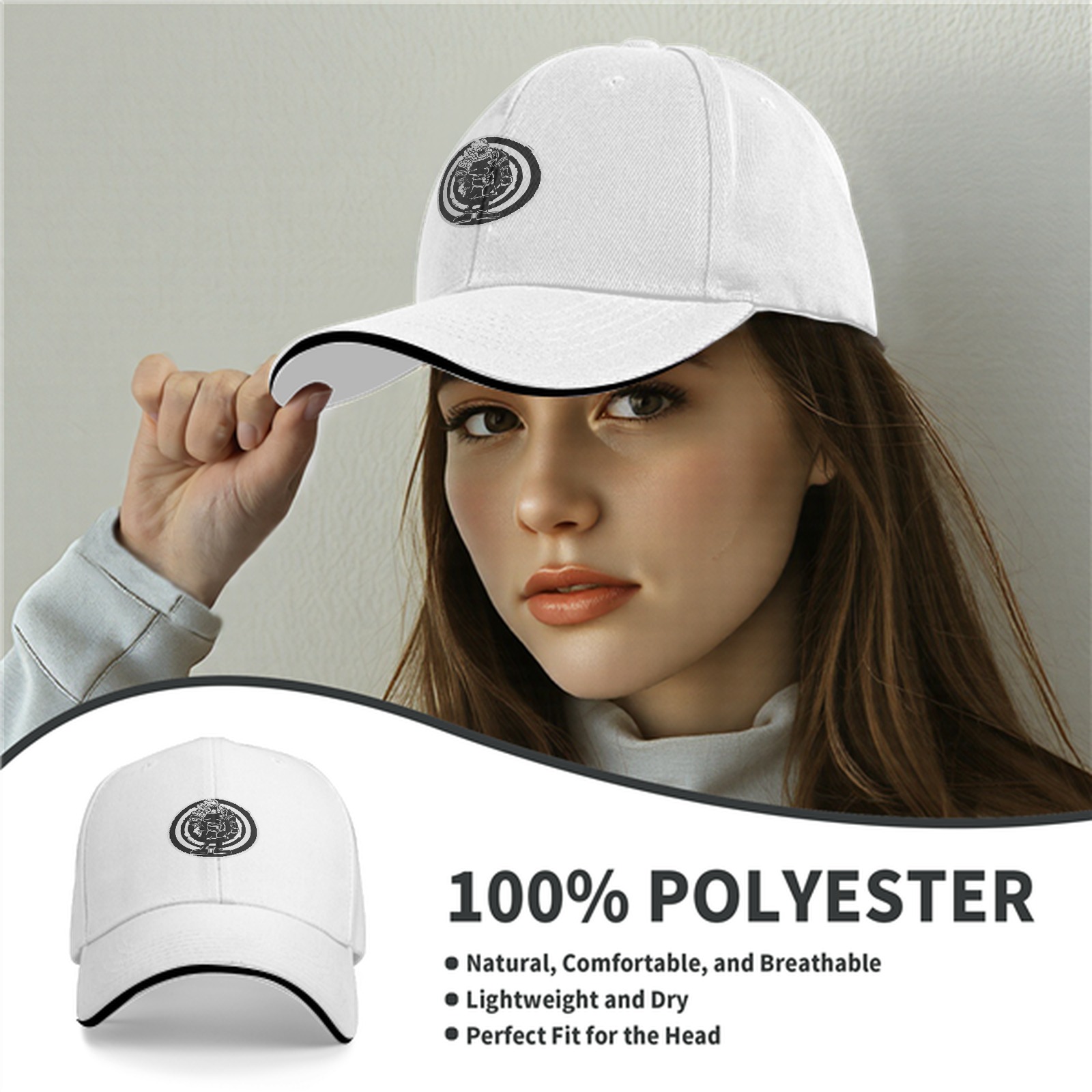 Black Baseball Cap With Circular Monster Graphic Print
