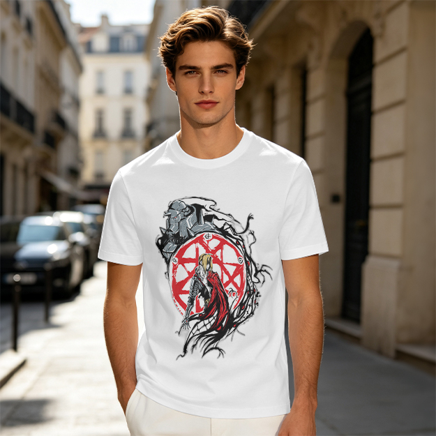 Olive Anime Graphic T-Shirt With Transmutation Circle Design