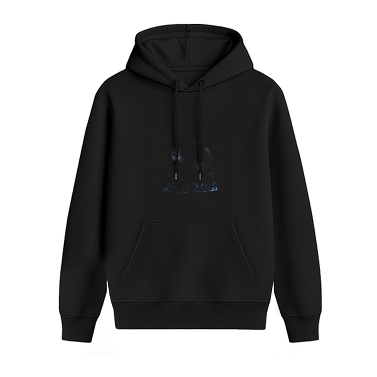 Black Graphic Print Hooded Sweatshirt with Front Pocket