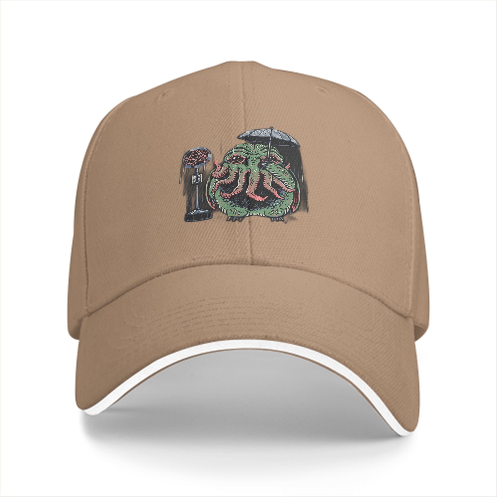 Black Baseball Cap With Cthulhu Holding Umbrella Microphone Print