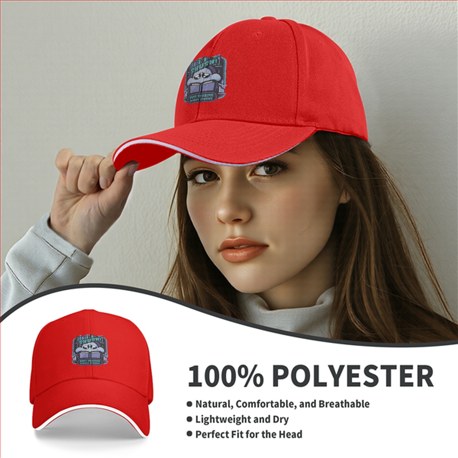 Shush Busy Reading Spooky Stories Graphic Baseball Cap