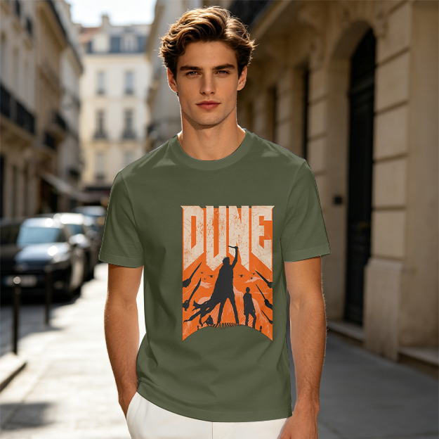 Dune Themed Silhouette Graphic Print Olive T-Shirt
