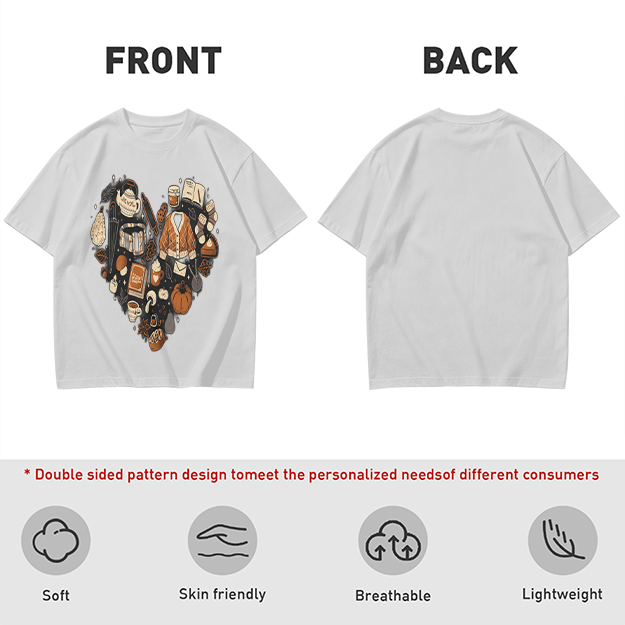 Olive Green T-Shirt With Fall Themed Heart Shaped Graphic