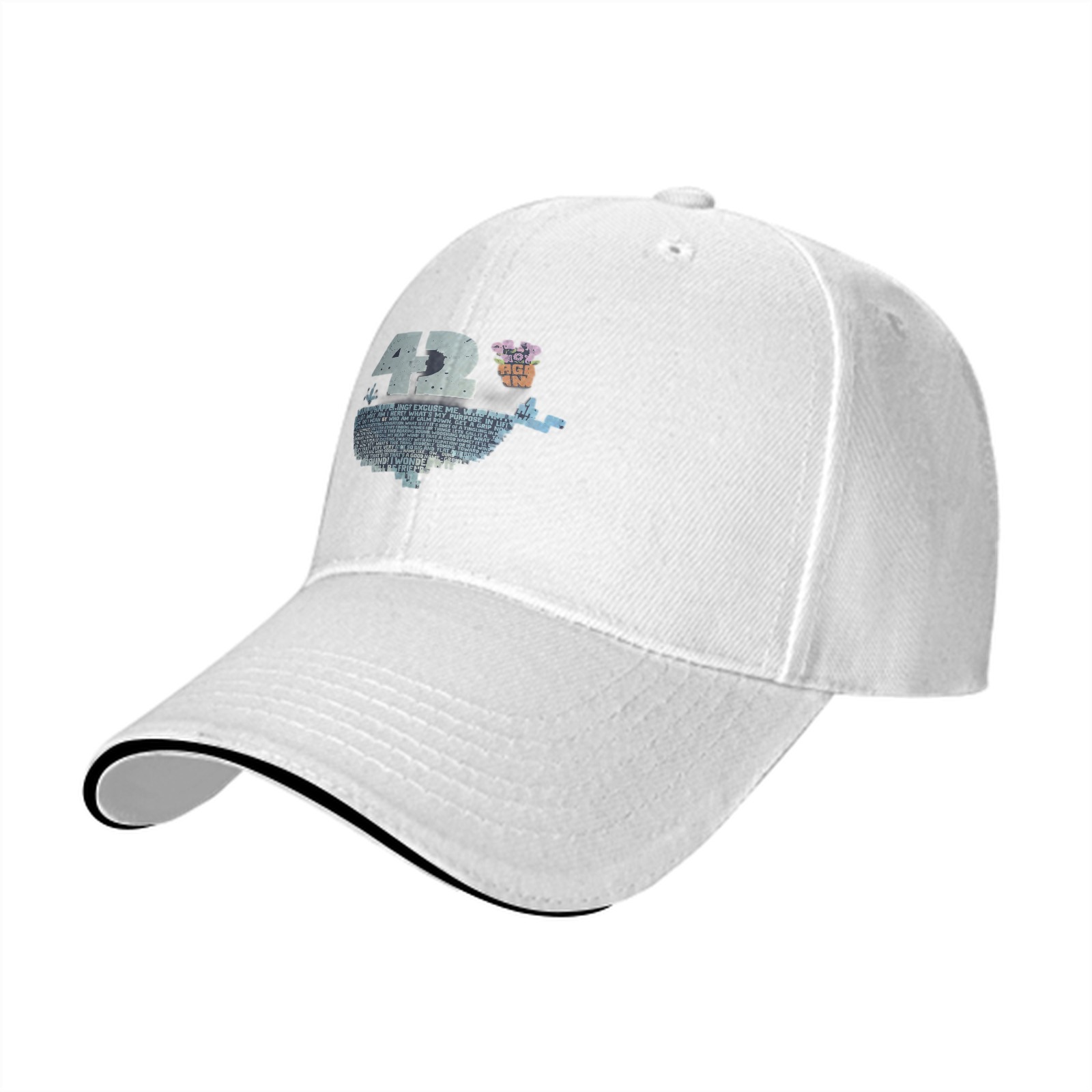 Black baseball cap with 42 and whale graphic print