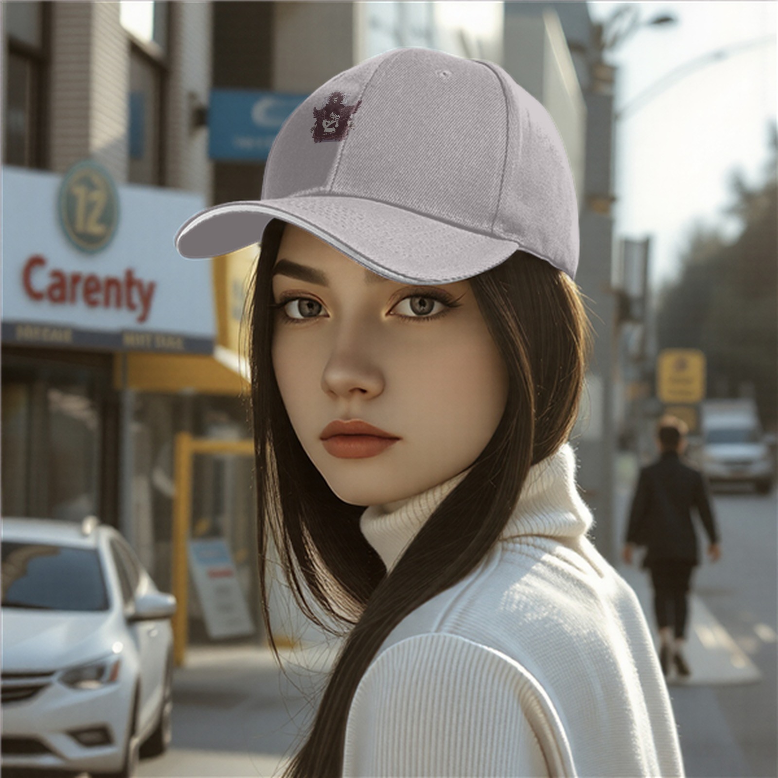Black Baseball Cap With Dark Winged Character Graphic Print