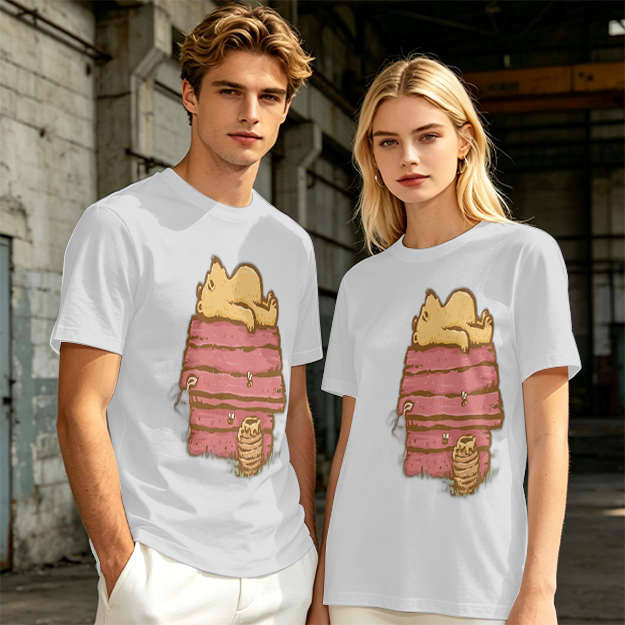 Olive T-Shirt with Bear Napping on Honey Pot Print