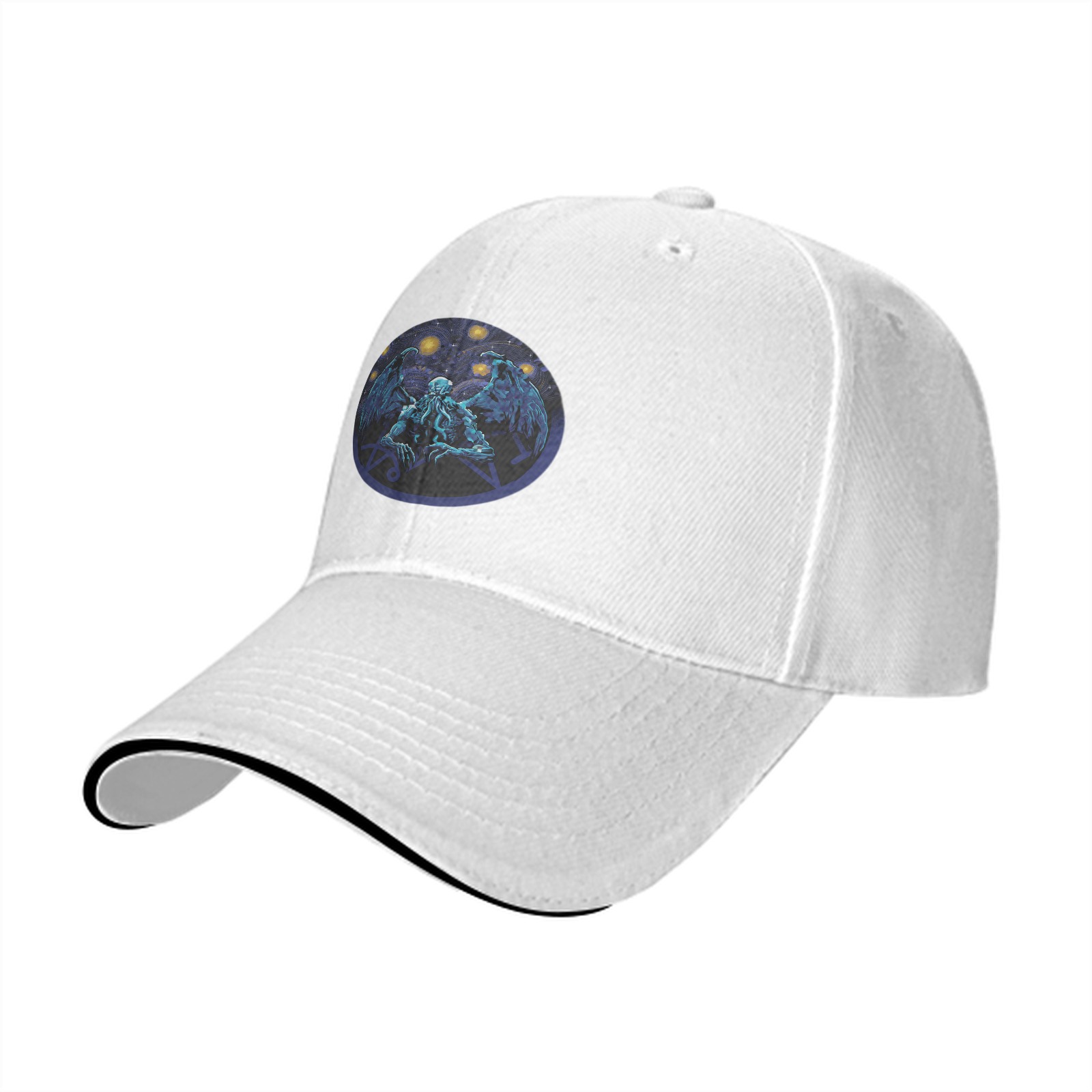Black Baseball Cap with Cthulhu Cosmic Art Print